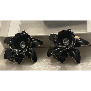 VTG Signed Earrings Carnegie Black Gold Clip On